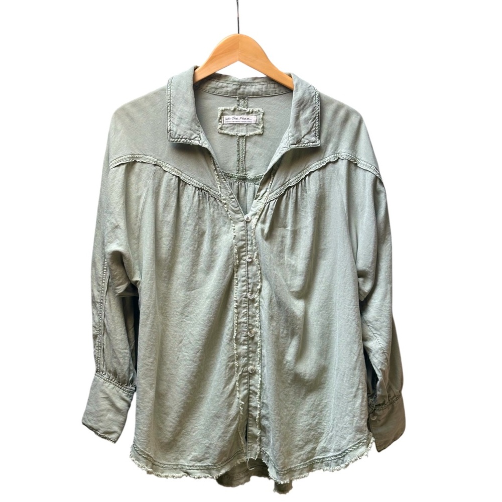 We The Free Sage Linen/Viscose Button Down Collared Shirt | Size Medium - Picture 2 of 10